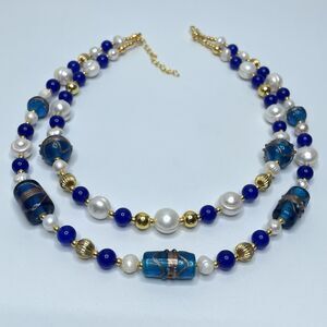 Stunning Vintage Freshwater Pearl Murano Wedding Cake Glass Beaded Necklace